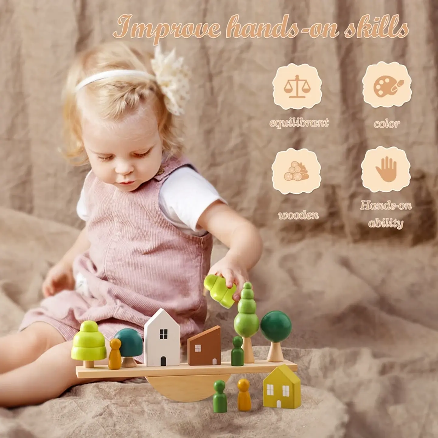 Montessori Wooden Forest Stacking Blocks Balancing & Threading Toy for Kids 5