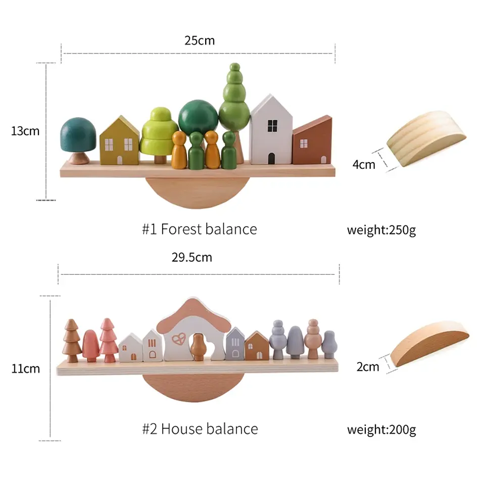 Montessori Wooden Forest Stacking Blocks Balancing & Threading Toy for Kids 6