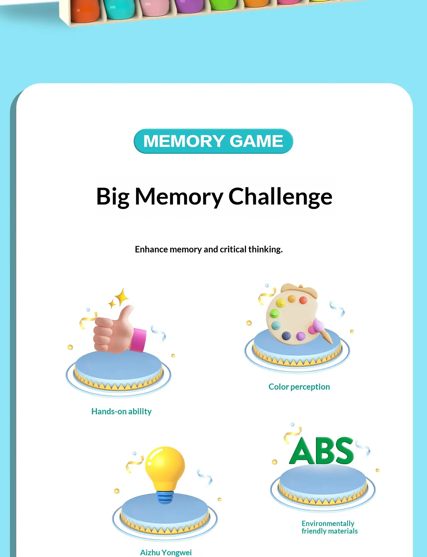 Color Memory Bottle Matching Game Educational Brain Training Toy for Kids 7
