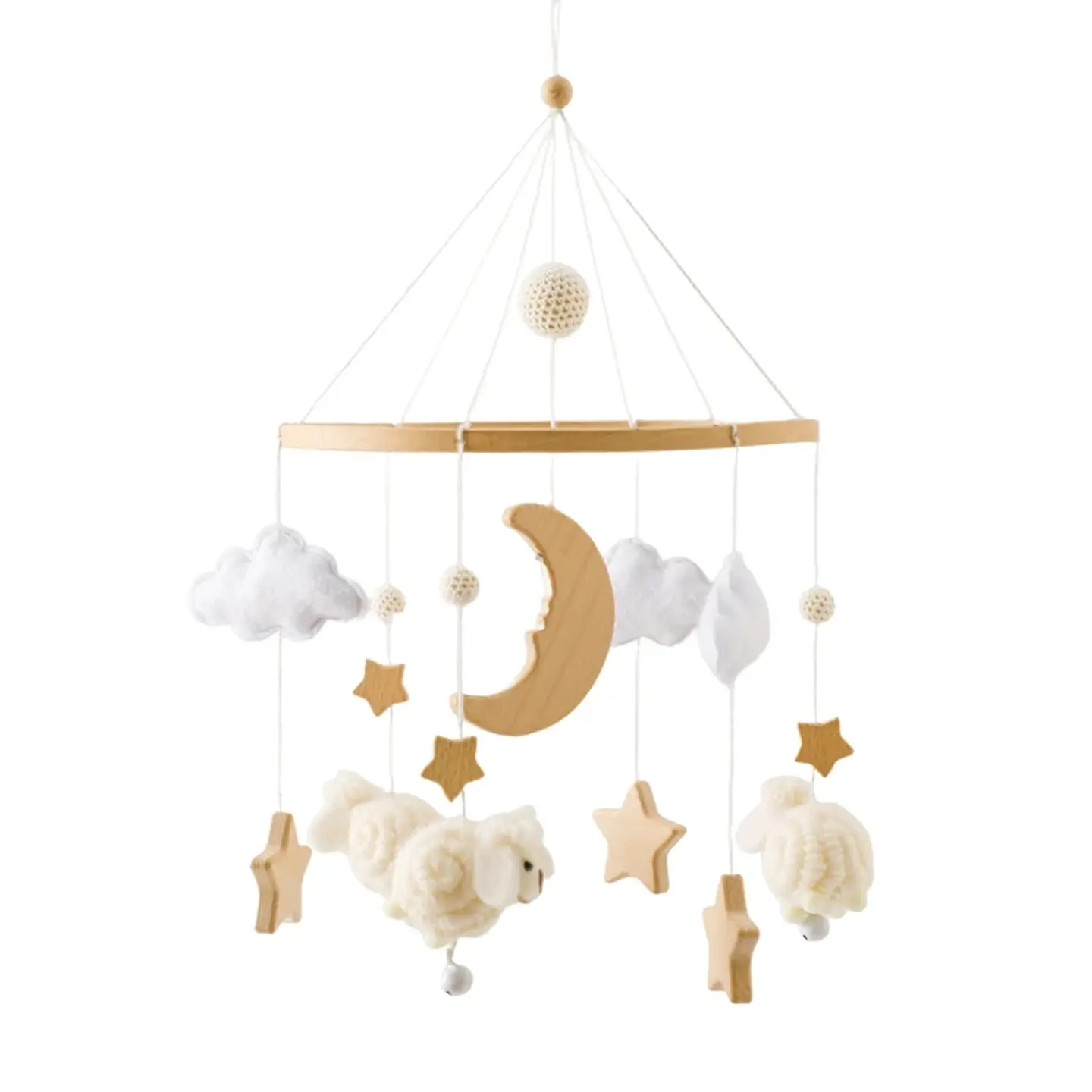 Wooden Baby Crib Mobile Felt Forest Animal Hanging Mobile for Newborns 16