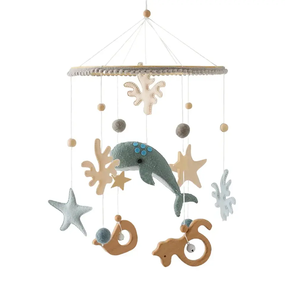 Wooden Baby Crib Mobile Felt Forest Animal Hanging Mobile for Newborns 17
