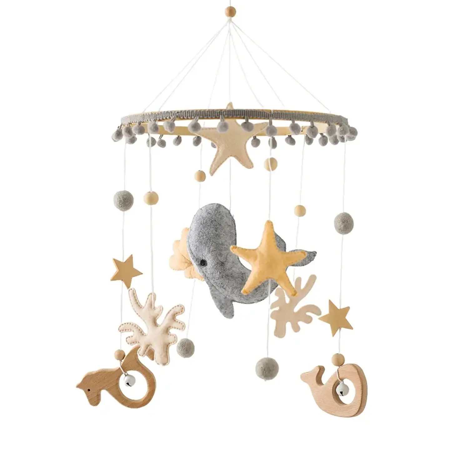 Wooden Baby Crib Mobile Felt Forest Animal Hanging Mobile for Newborns 18