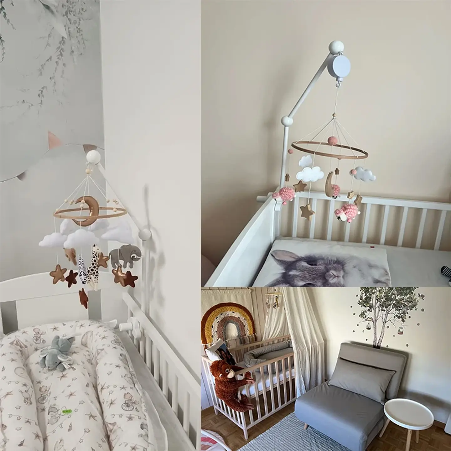 Wooden Baby Crib Mobile Felt Forest Animal Hanging Mobile for Newborns 21