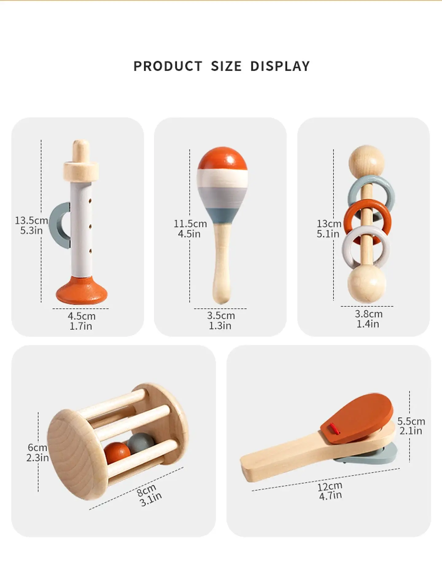 Ensemble d'instruments de musique en bois pour bébés – Lot de 5 jouets musicaux sensoriels Montessori pour enfants 18