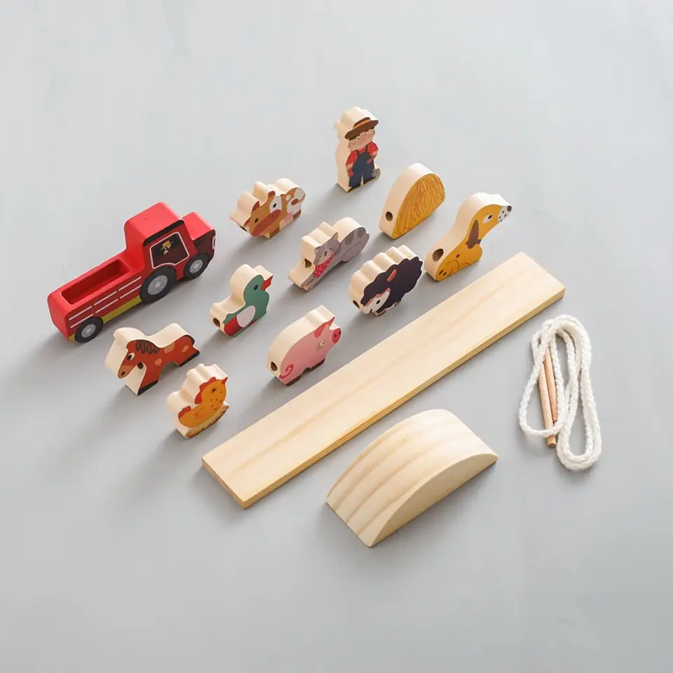 Montessori Wooden Forest Stacking Blocks Balancing & Threading Toy for Kids 25