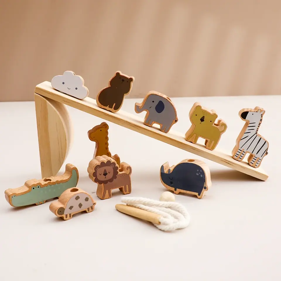 Montessori Wooden Forest Stacking Blocks Balancing & Threading Toy for Kids 27