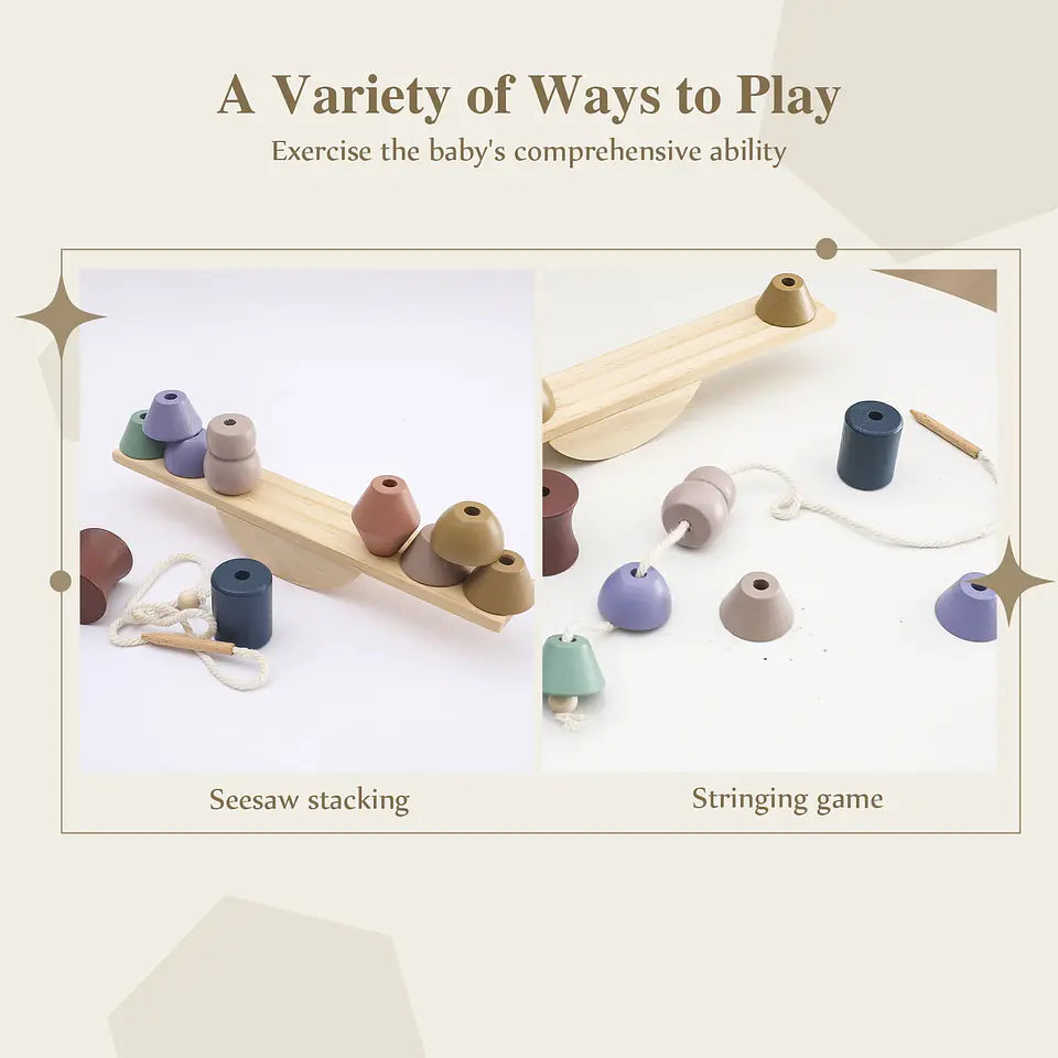 Montessori Wooden Forest Stacking Blocks Balancing & Threading Toy for Kids 28