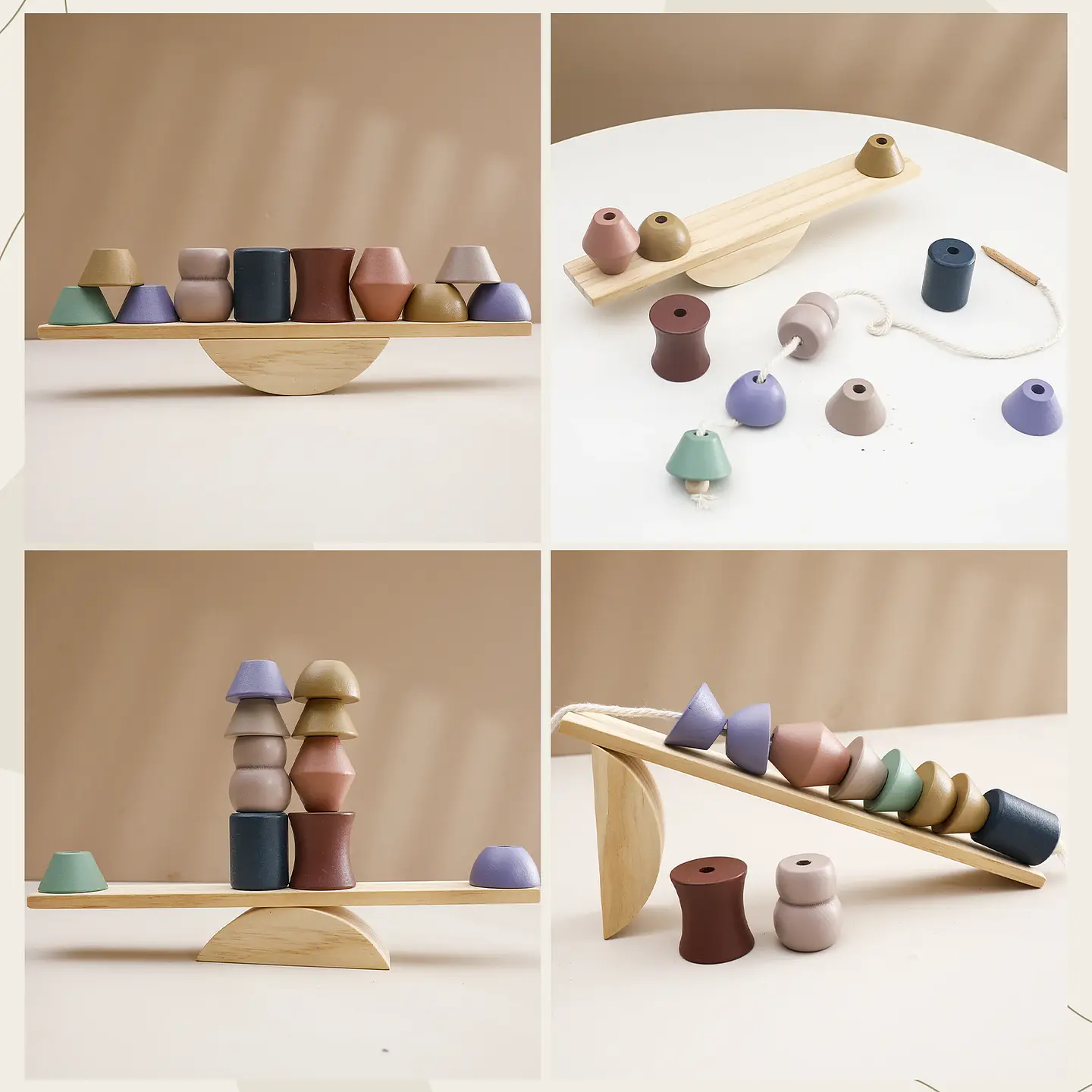 Montessori Wooden Forest Stacking Blocks Balancing & Threading Toy for Kids 29