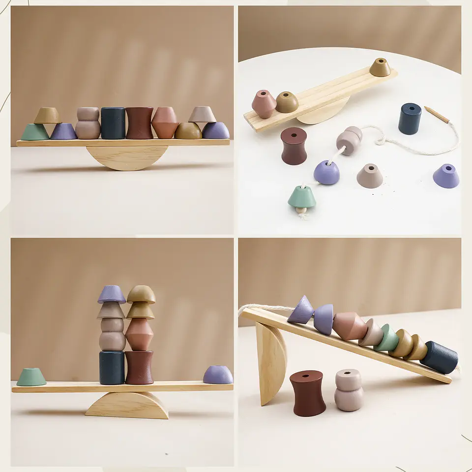 Montessori Wooden Forest Stacking Blocks Balancing & Threading Toy for Kids 29