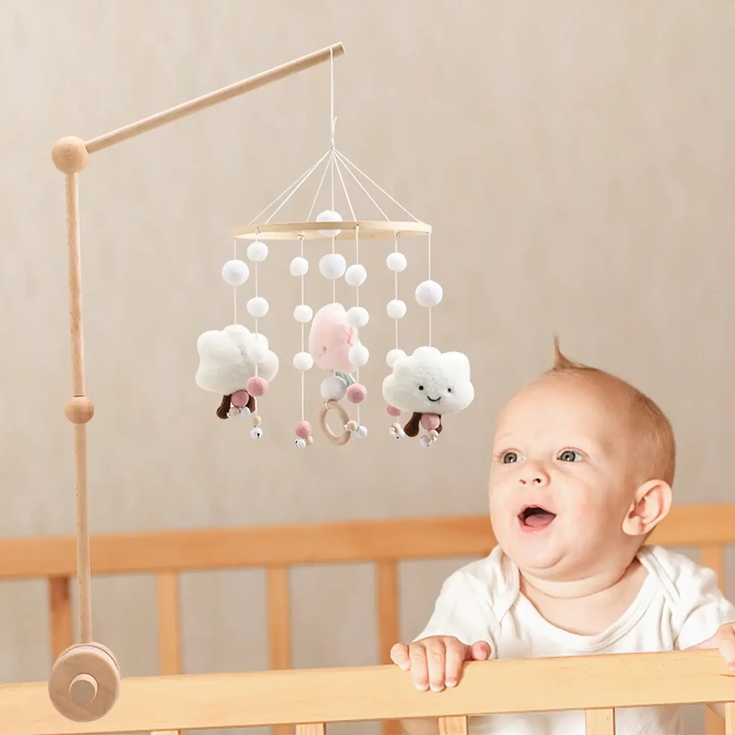 Wooden Baby Crib Mobile Felt Forest Animal Hanging Mobile for Newborns 32