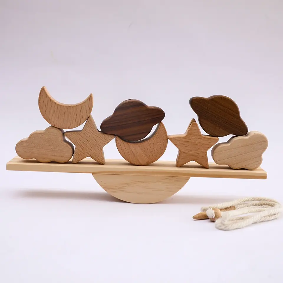 Montessori Wooden Forest Stacking Blocks Balancing & Threading Toy for Kids 32