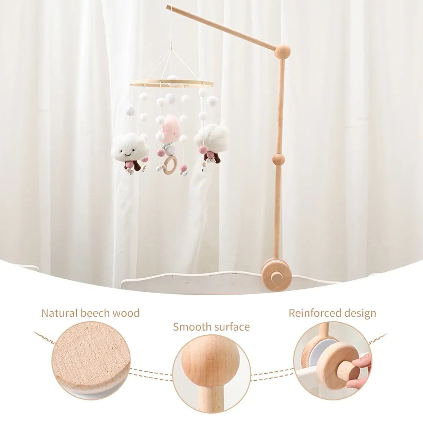 Wooden Baby Crib Mobile Felt Forest Animal Hanging Mobile for Newborns 33