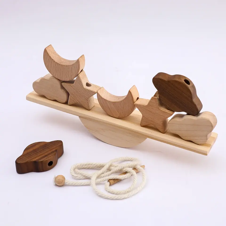 Montessori Wooden Forest Stacking Blocks Balancing & Threading Toy for Kids 33