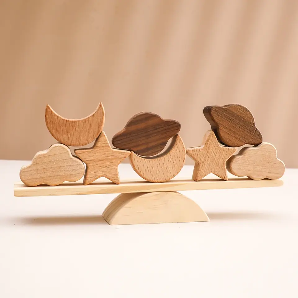 Montessori Wooden Forest Stacking Blocks Balancing & Threading Toy for Kids 35