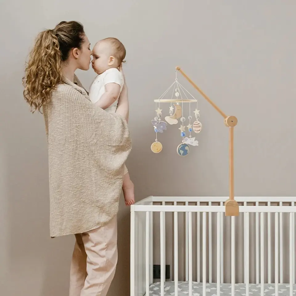 Wooden Baby Crib Mobile Felt Forest Animal Hanging Mobile for Newborns 45