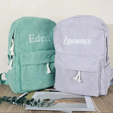 Personalized Corduroy Kids Backpack  Embroidered Name Bag