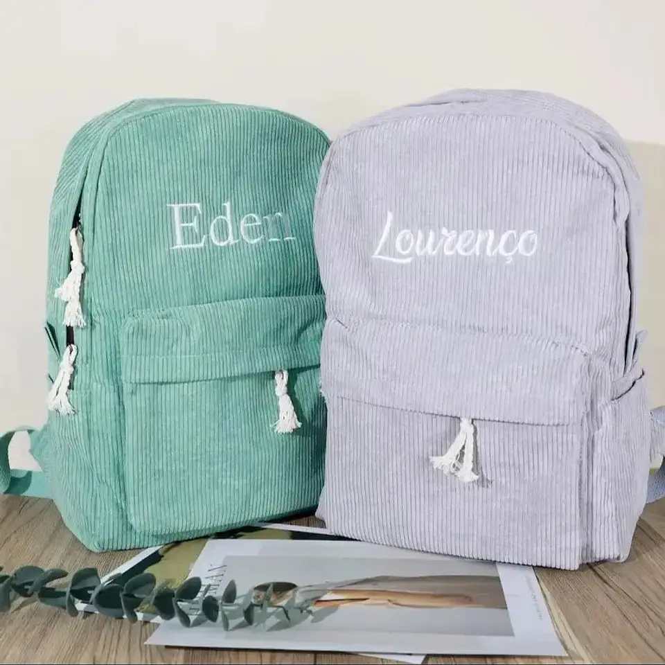 Personalized Corduroy Kids Backpack  Embroidered Name Bag 1