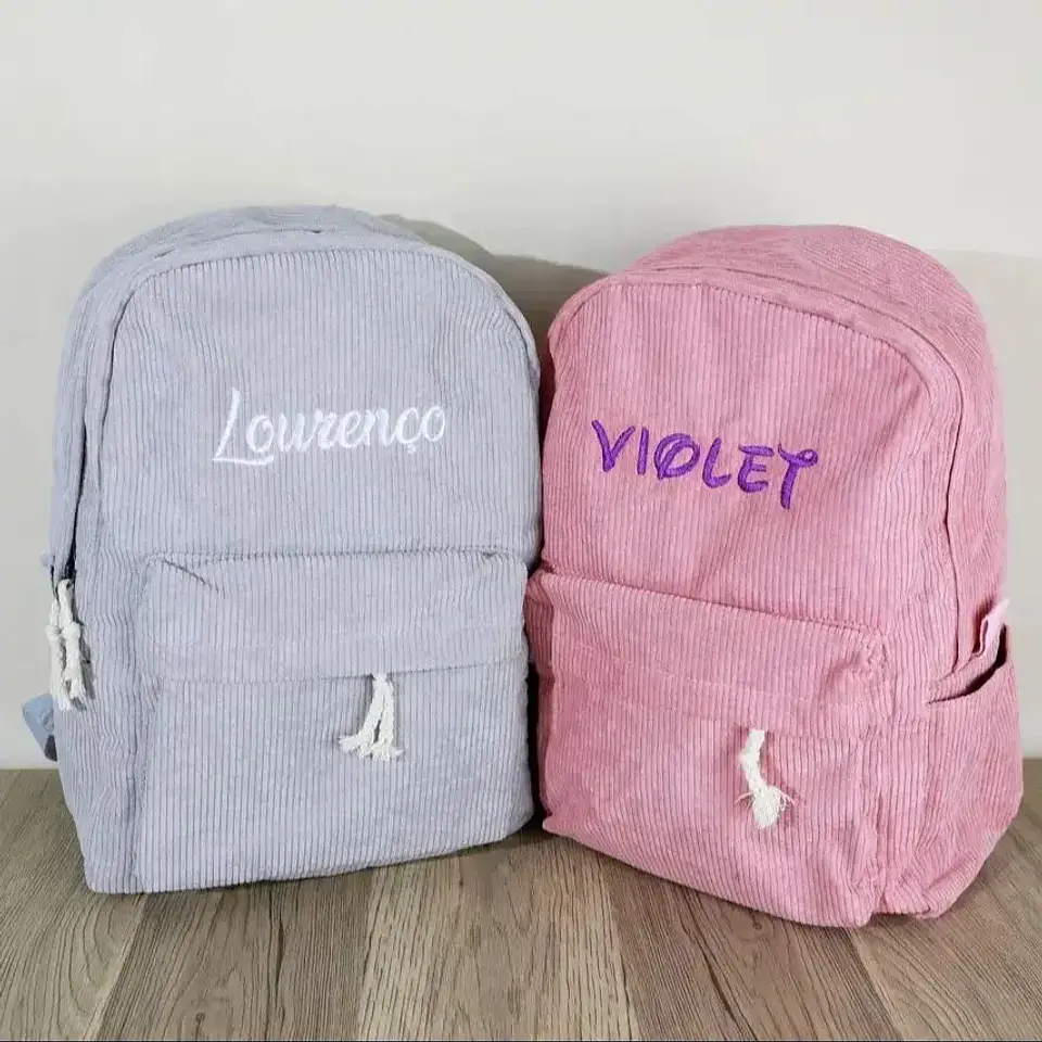 Personalized Corduroy Kids Backpack  Embroidered Name Bag 2