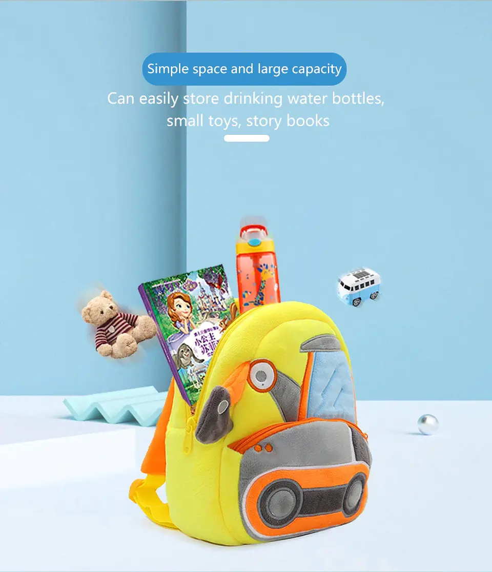 Kids Excavator Plush Backpack  Toddler School Bag 6