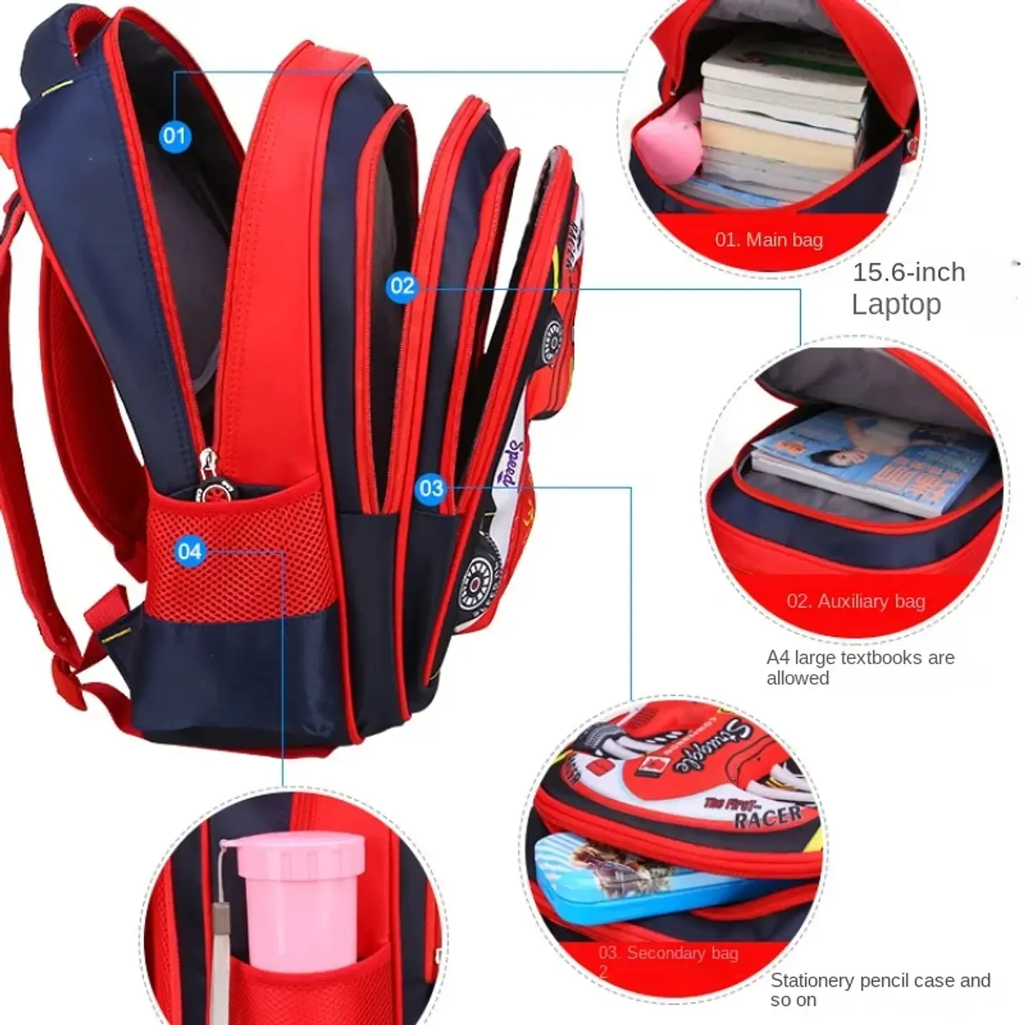 3D Car Kids Backpack  Waterproof School Bag 4