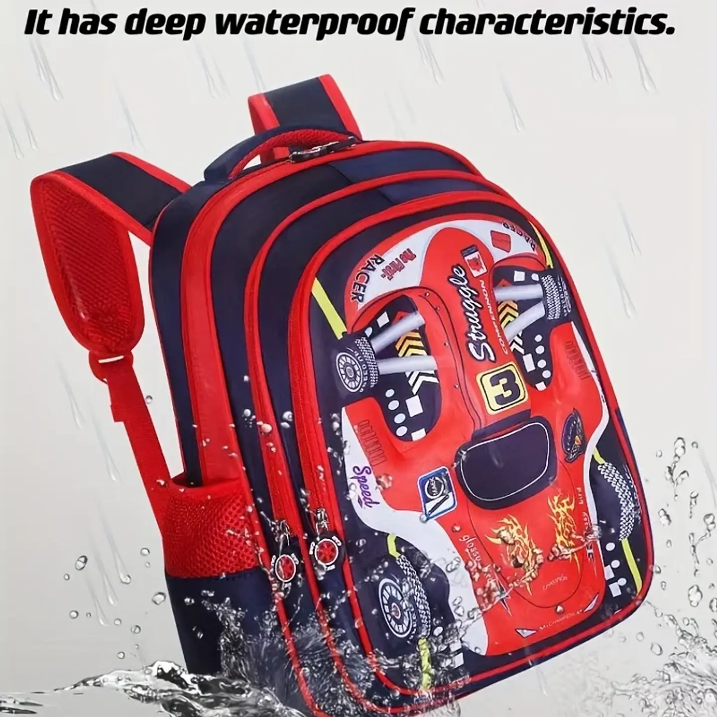3D Car Kids Backpack  Waterproof School Bag 6