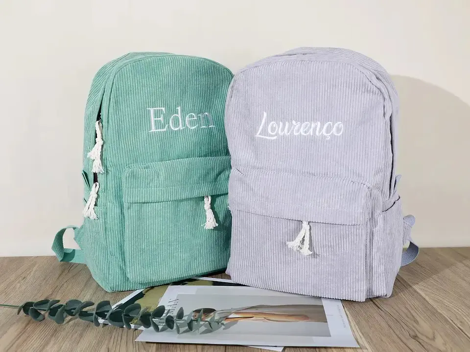 Personalized Corduroy Kids Backpack  Embroidered Name Bag 17