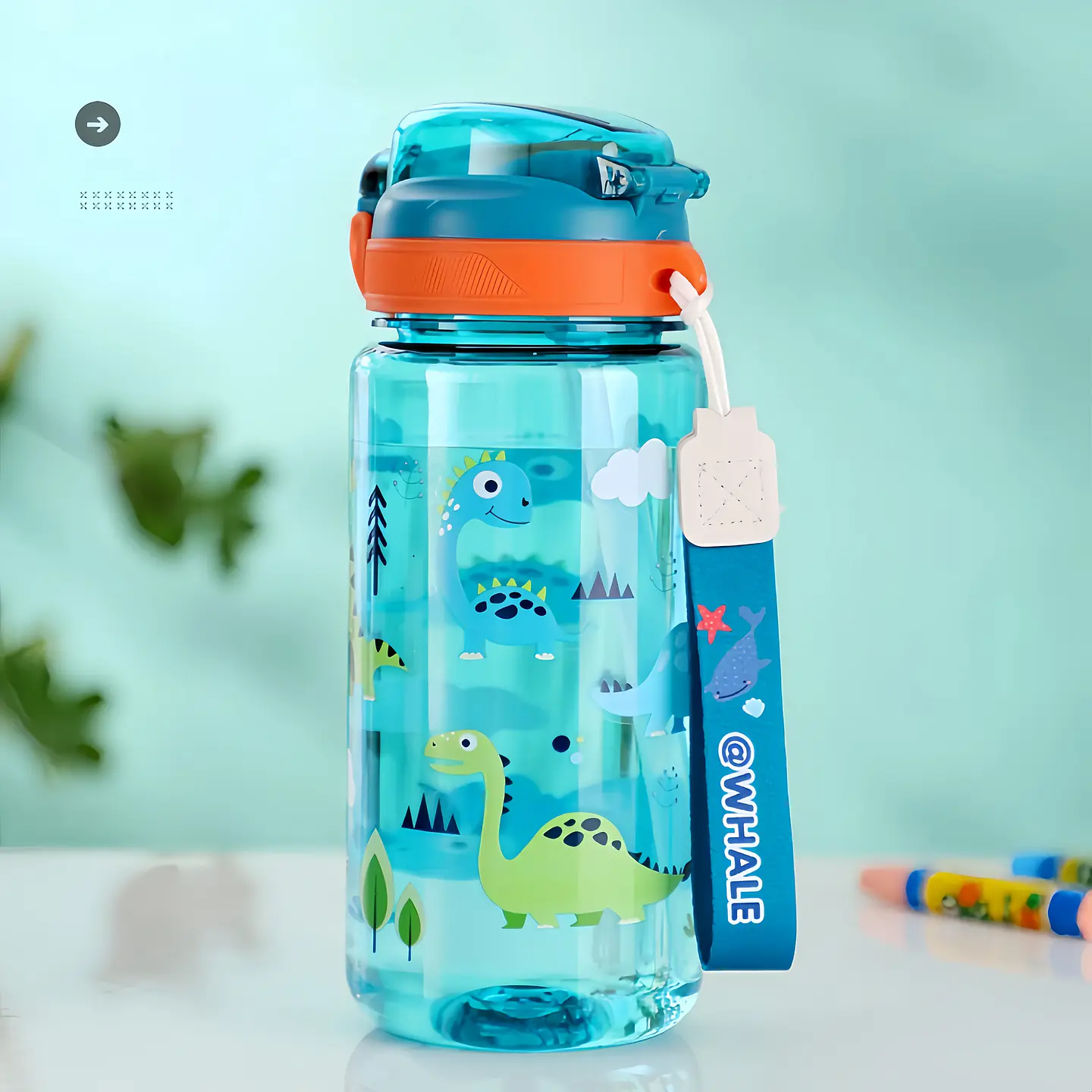 Kids Dinosaur Water Bottle – 600ml Straw Cup 1