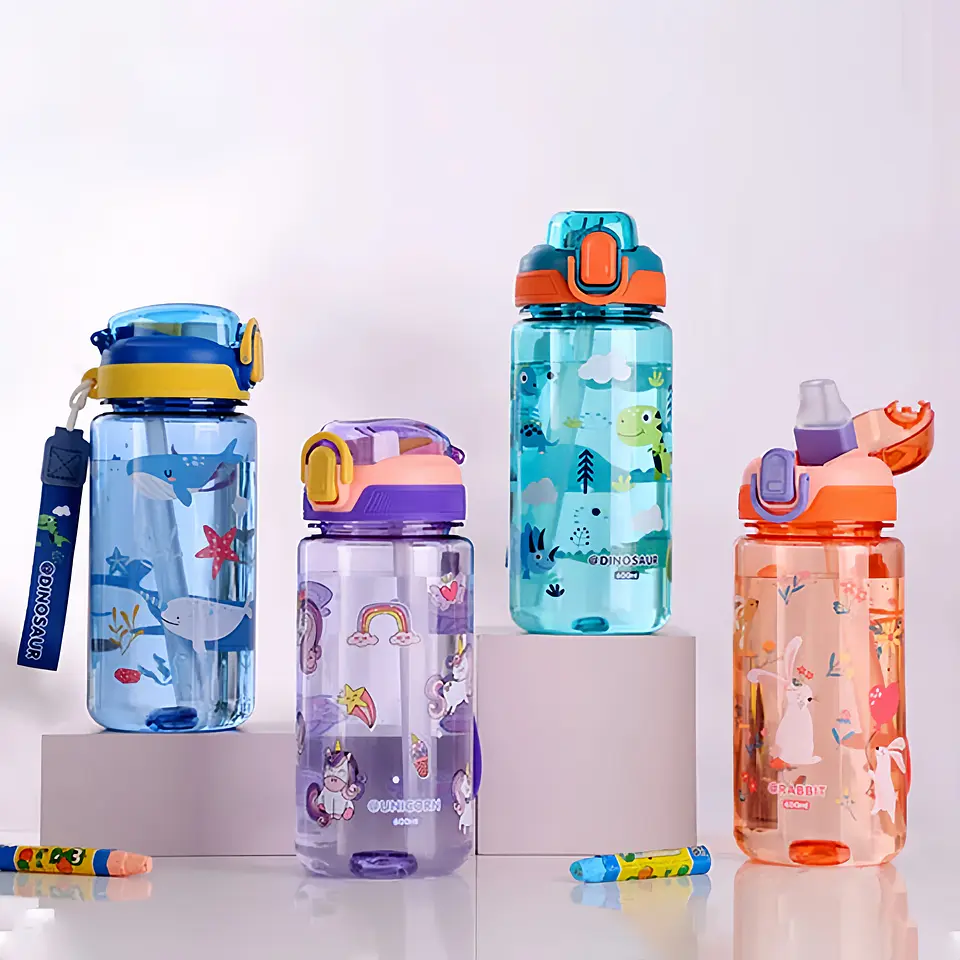 Kids Dinosaur Water Bottle – 600ml Straw Cup 4