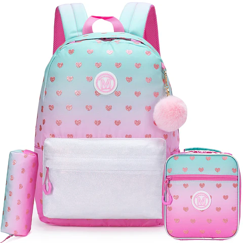 Love Girls Backpack Set 3PCS School Bag with Lunch Bag