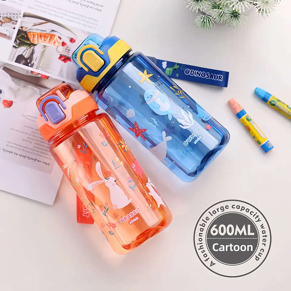 Kids Dinosaur Water Bottle – 600ml Straw Cup 5