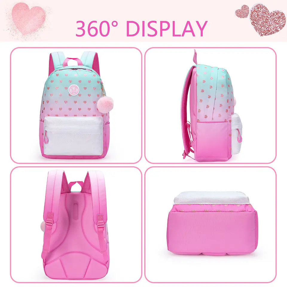 Love Girls Backpack Set 3PCS School Bag with Lunch Bag 3