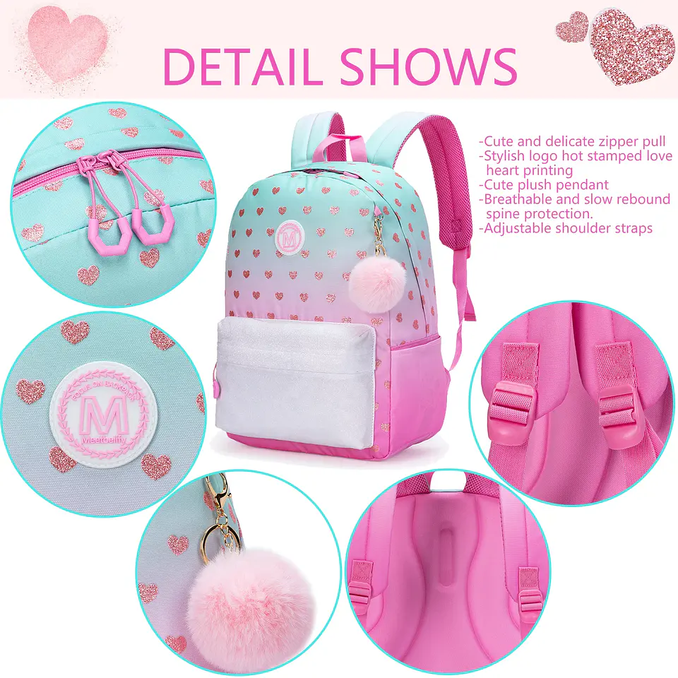 Love Girls Backpack Set 3PCS School Bag with Lunch Bag 4