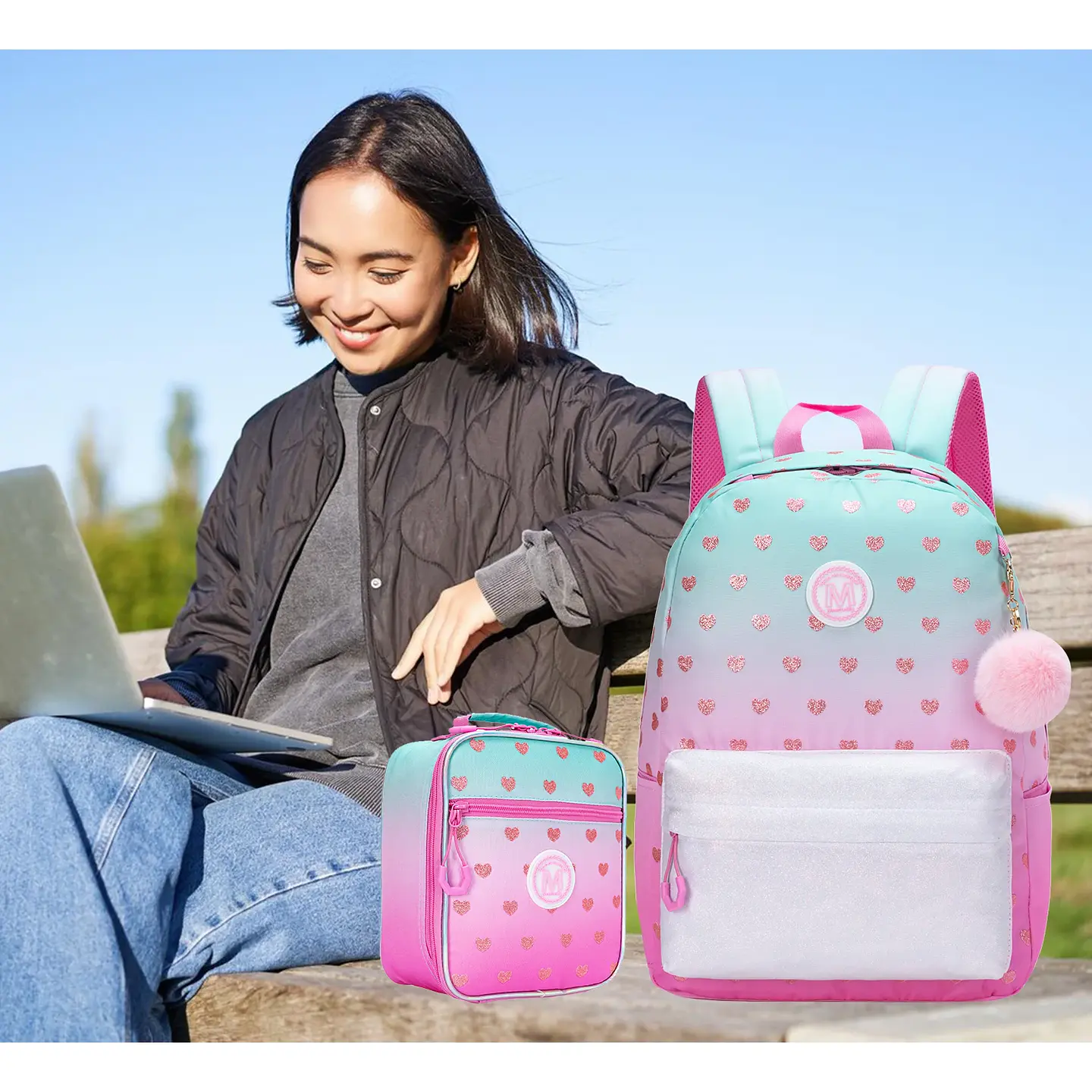 Love Girls Backpack Set 3PCS School Bag with Lunch Bag 6