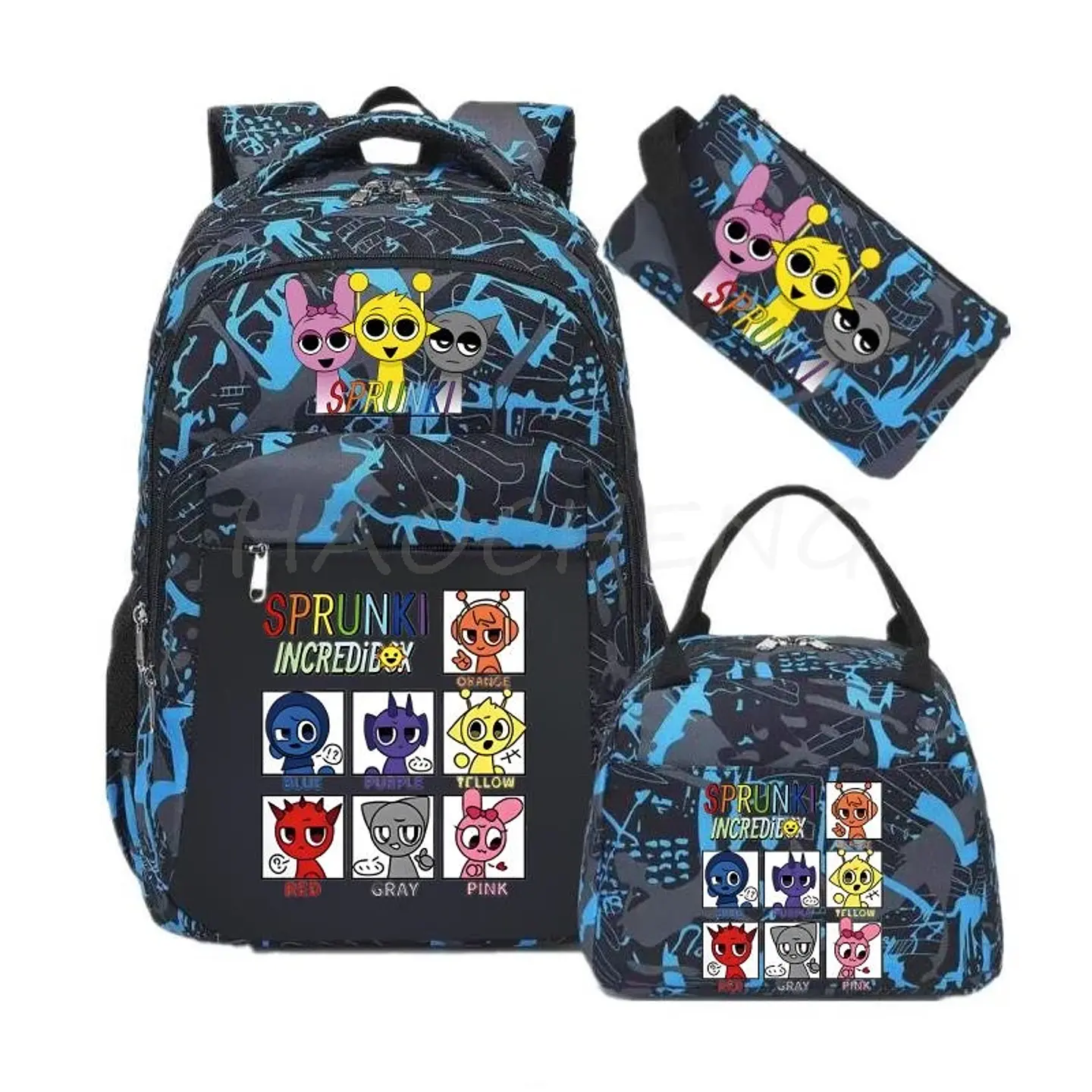 Sprunki Backpack Set  3PCS Waterproof School Bag 3