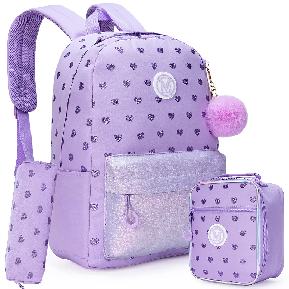 Love Girls Backpack Set 3PCS School Bag with Lunch Bag 8