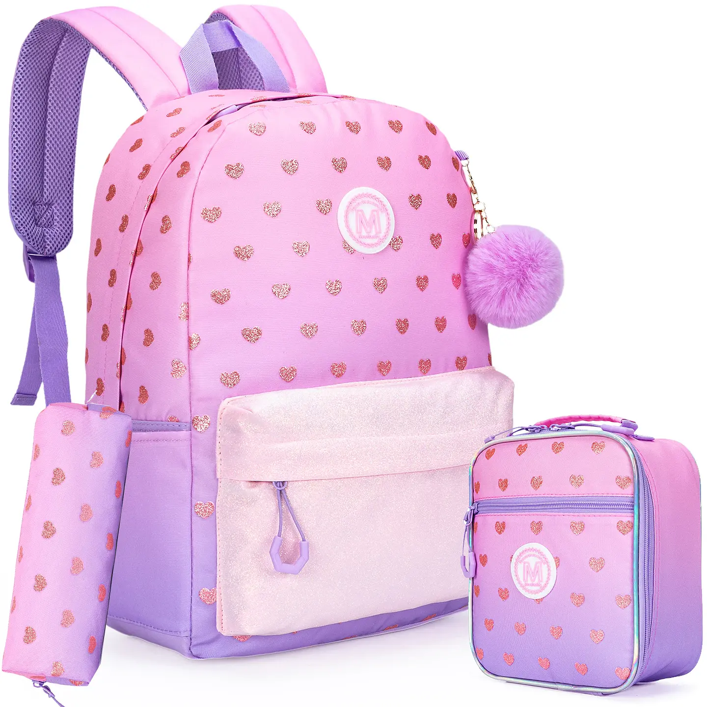 Love Girls Backpack Set 3PCS School Bag with Lunch Bag 9