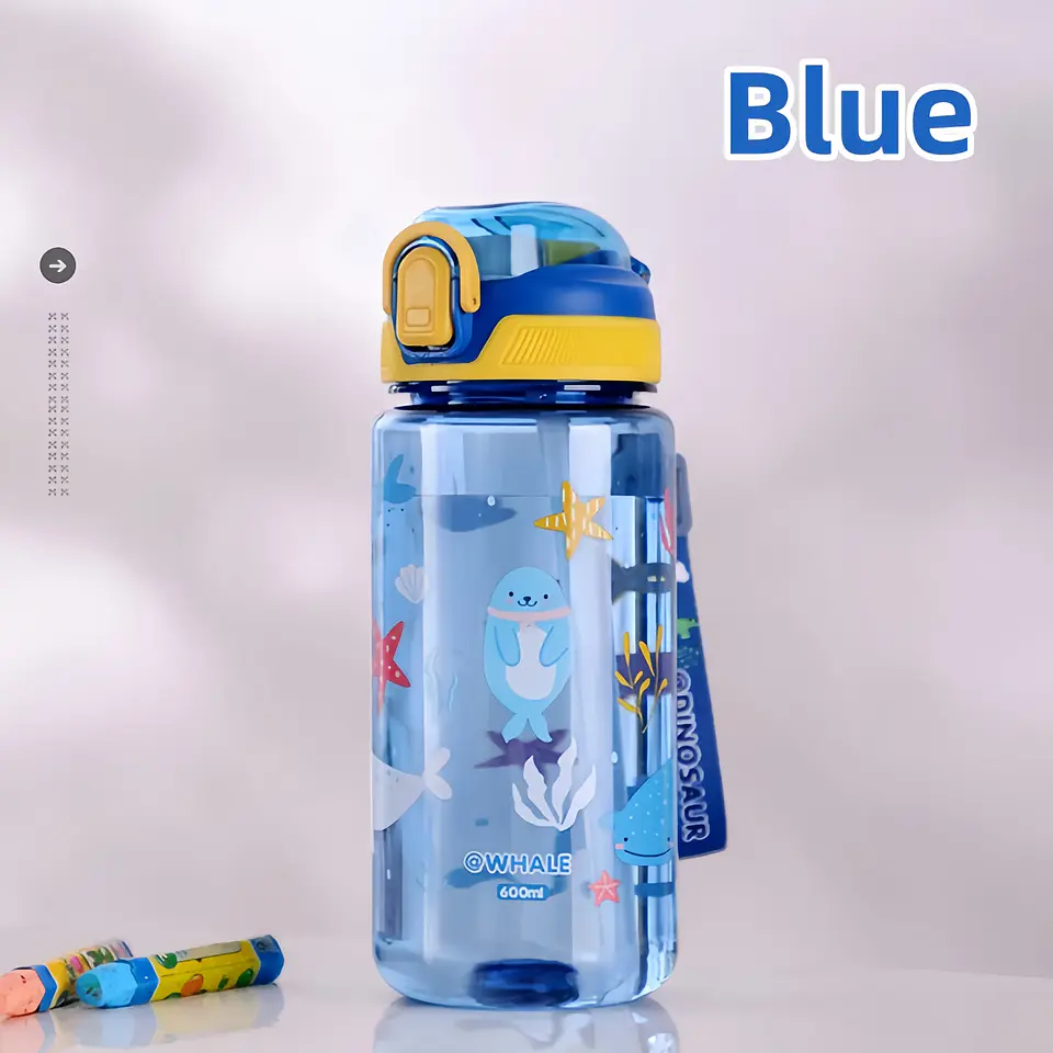 Kids Dinosaur Water Bottle – 600ml Straw Cup 9