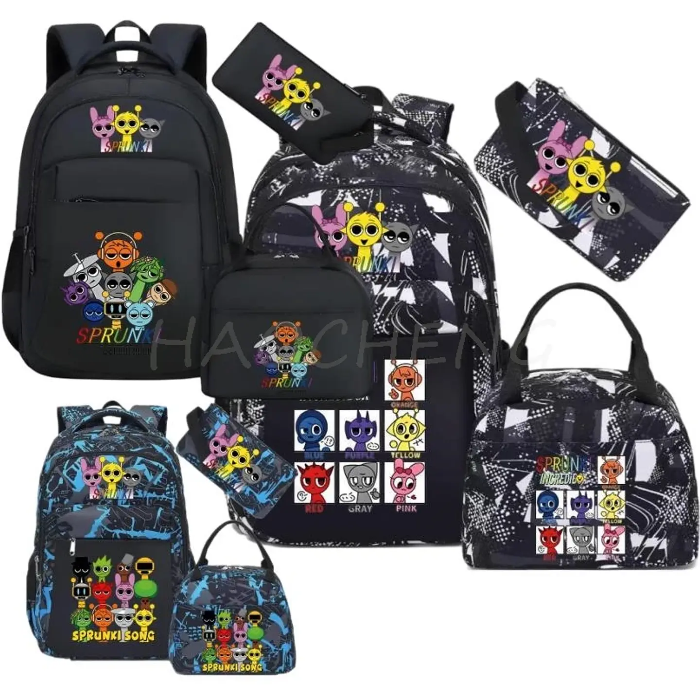 Sprunki Backpack Set  3PCS Waterproof School Bag 5