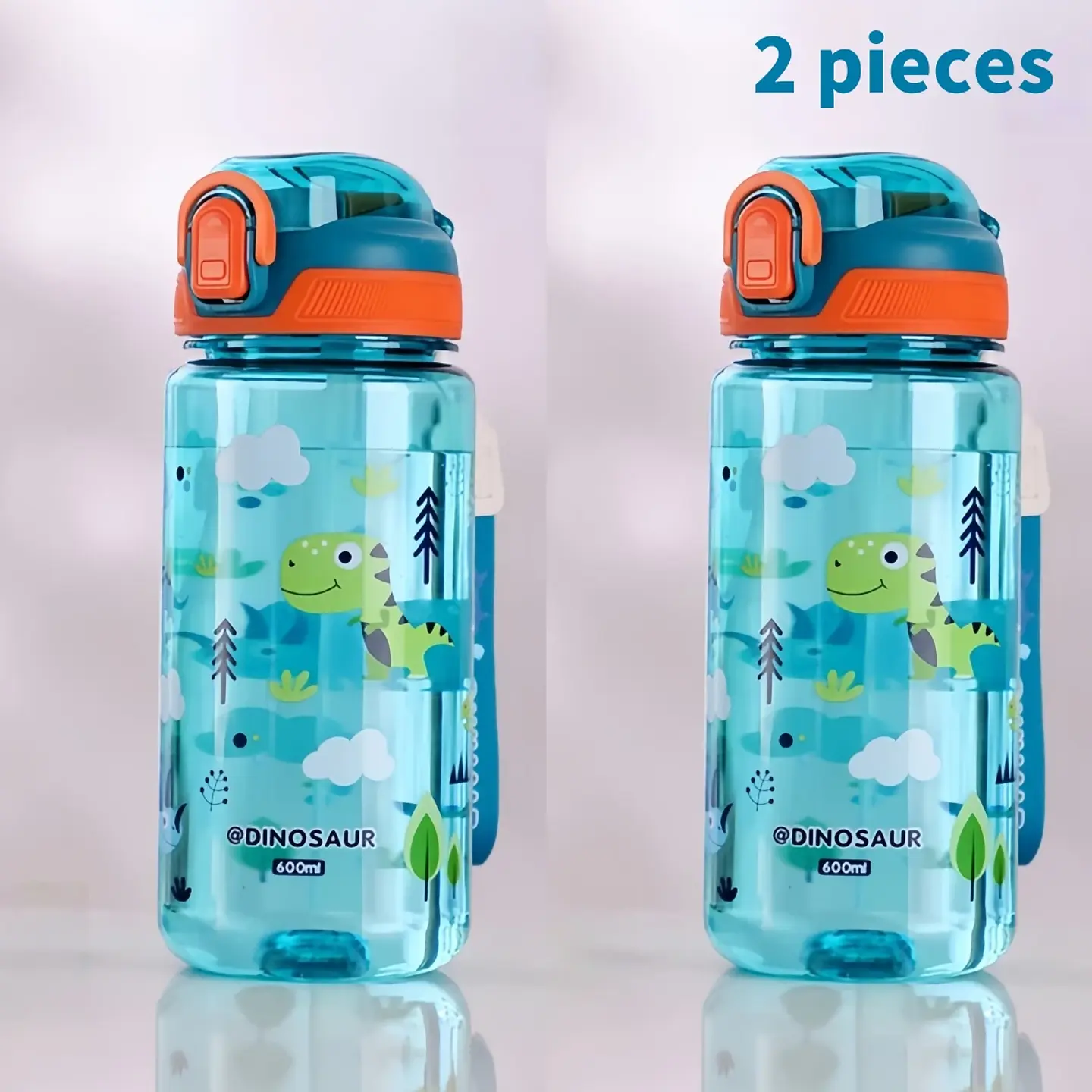 Kids Dinosaur Water Bottle – 600ml Straw Cup 14