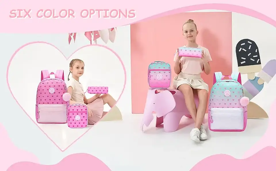 Love Girls Backpack Set 3PCS School Bag with Lunch Bag 12