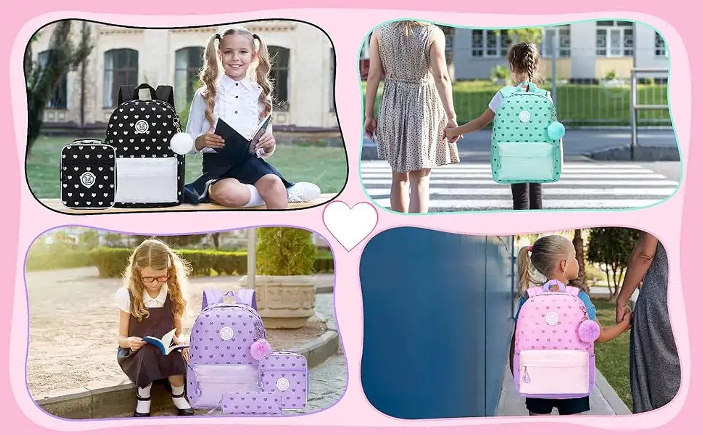 Love Girls Backpack Set 3PCS School Bag with Lunch Bag 13