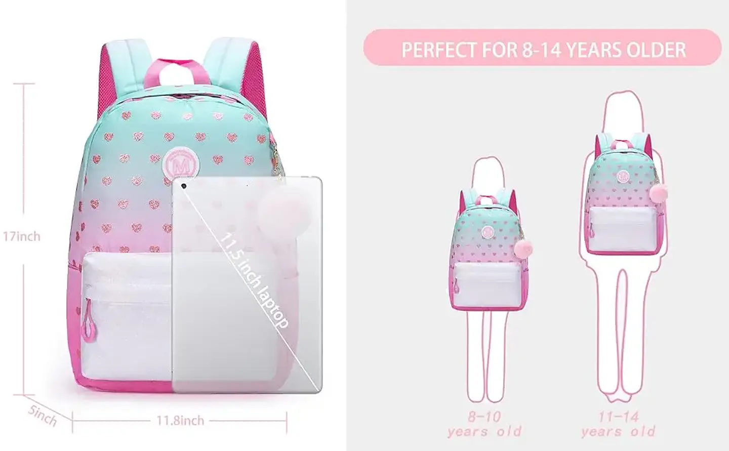 Love Girls Backpack Set 3PCS School Bag with Lunch Bag 14