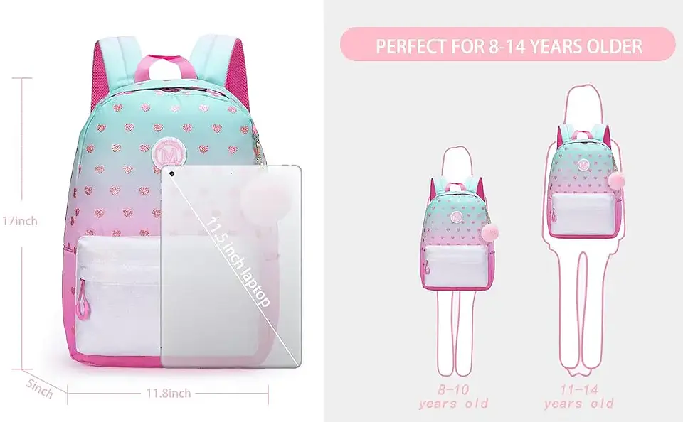 Love Girls Backpack Set 3PCS School Bag with Lunch Bag 14