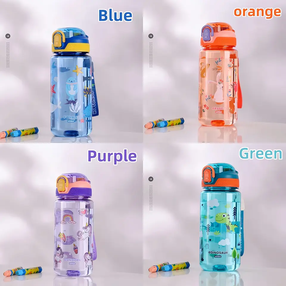 Kids Dinosaur Water Bottle – 600ml Straw Cup 15