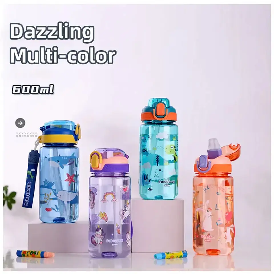 Kids Dinosaur Water Bottle – 600ml Straw Cup 18