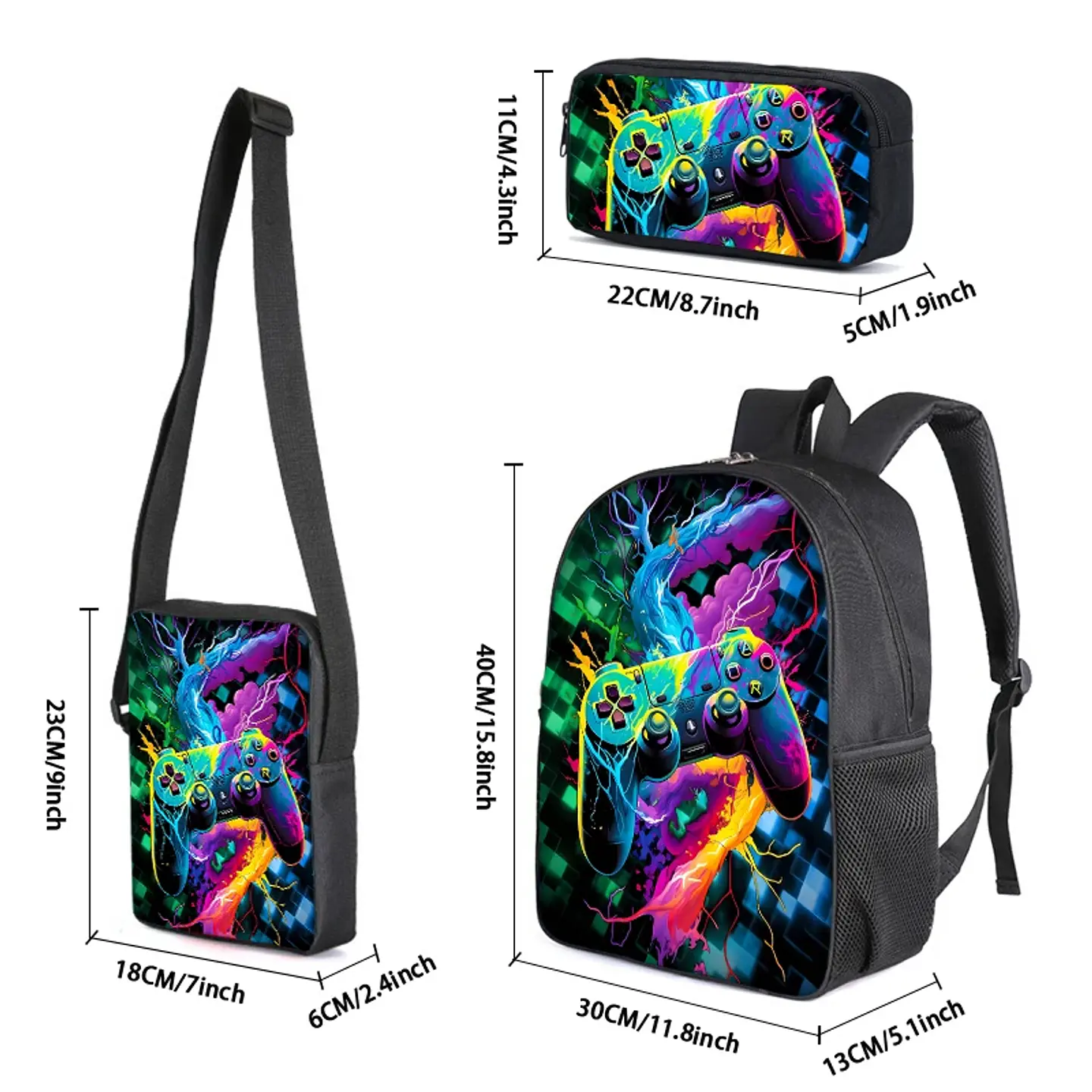 GamePad Backpack Set 3PCS Waterproof School Bag 15