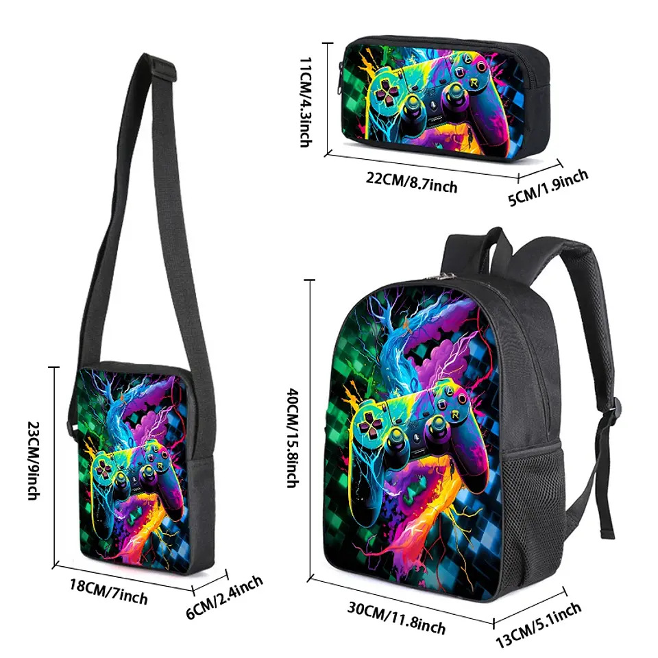 GamePad Backpack Set 3PCS Waterproof School Bag 15