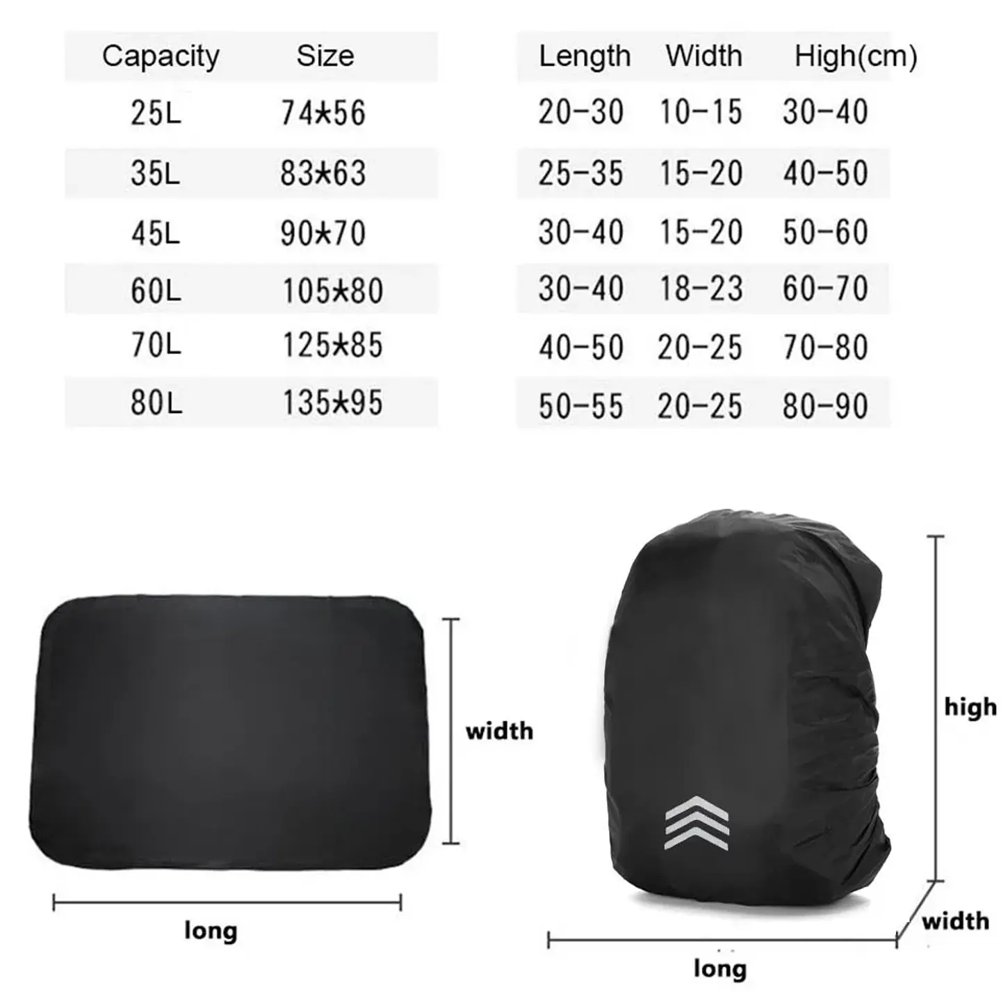 Hiking Backpack Rain Cover 25L–60L Waterproof 2