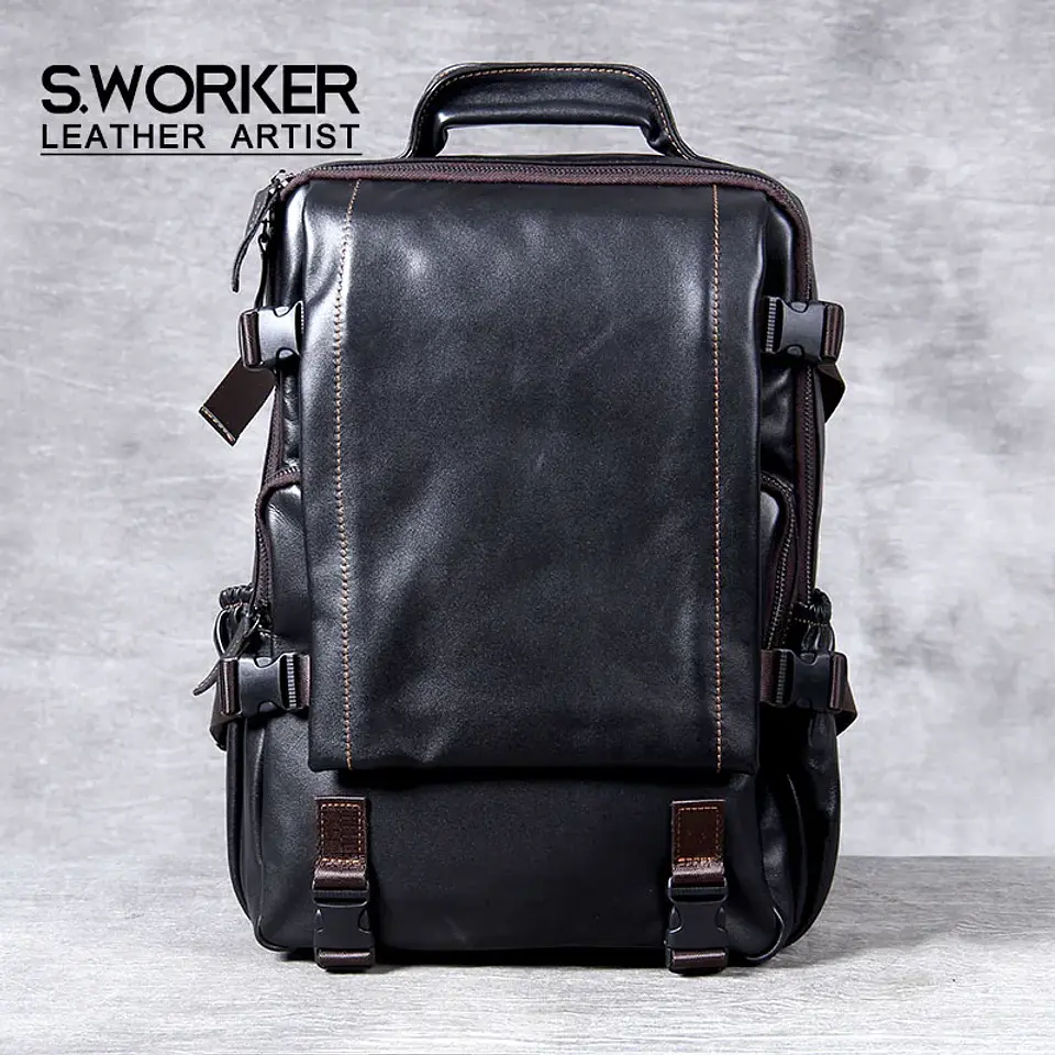 Genuine Leather Men's Backpack – Laptop Compartment 1