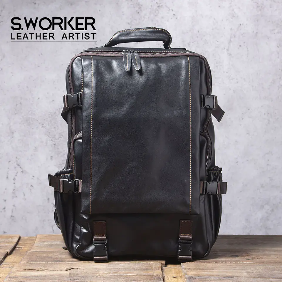 Genuine Leather Men's Backpack – Laptop Compartment 10